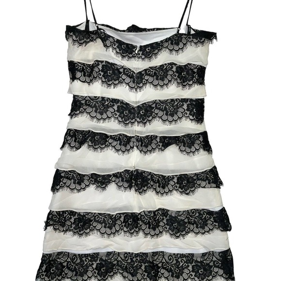 Tadashi Shoji Women’s Dress 100% Silk Layered Maxi Tiered Gown Black Cream Sz 8 - Picture 11 of 12